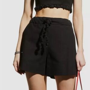 Ganni Drawstring Cotton Suiting Drawstring Shorts Black